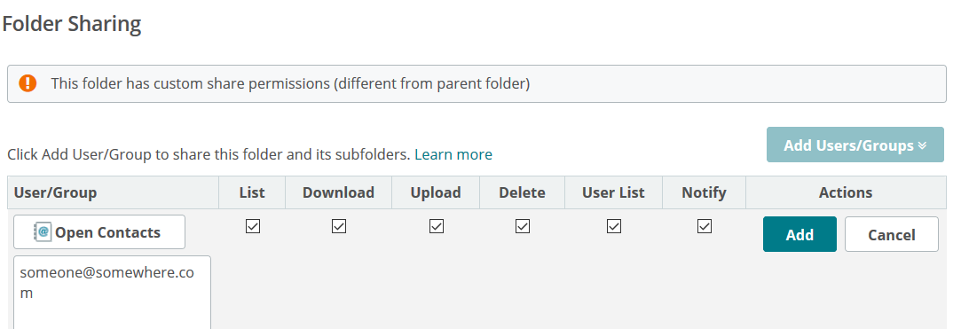 Secure folder sharing
