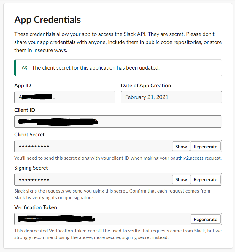 slack app credentials