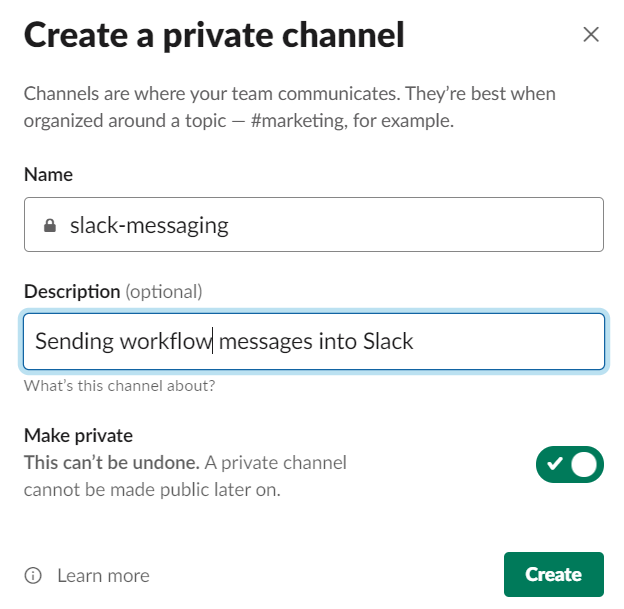 slack channel creation